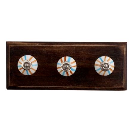 Blue Brown Rays Ceramic Wooden Hooks